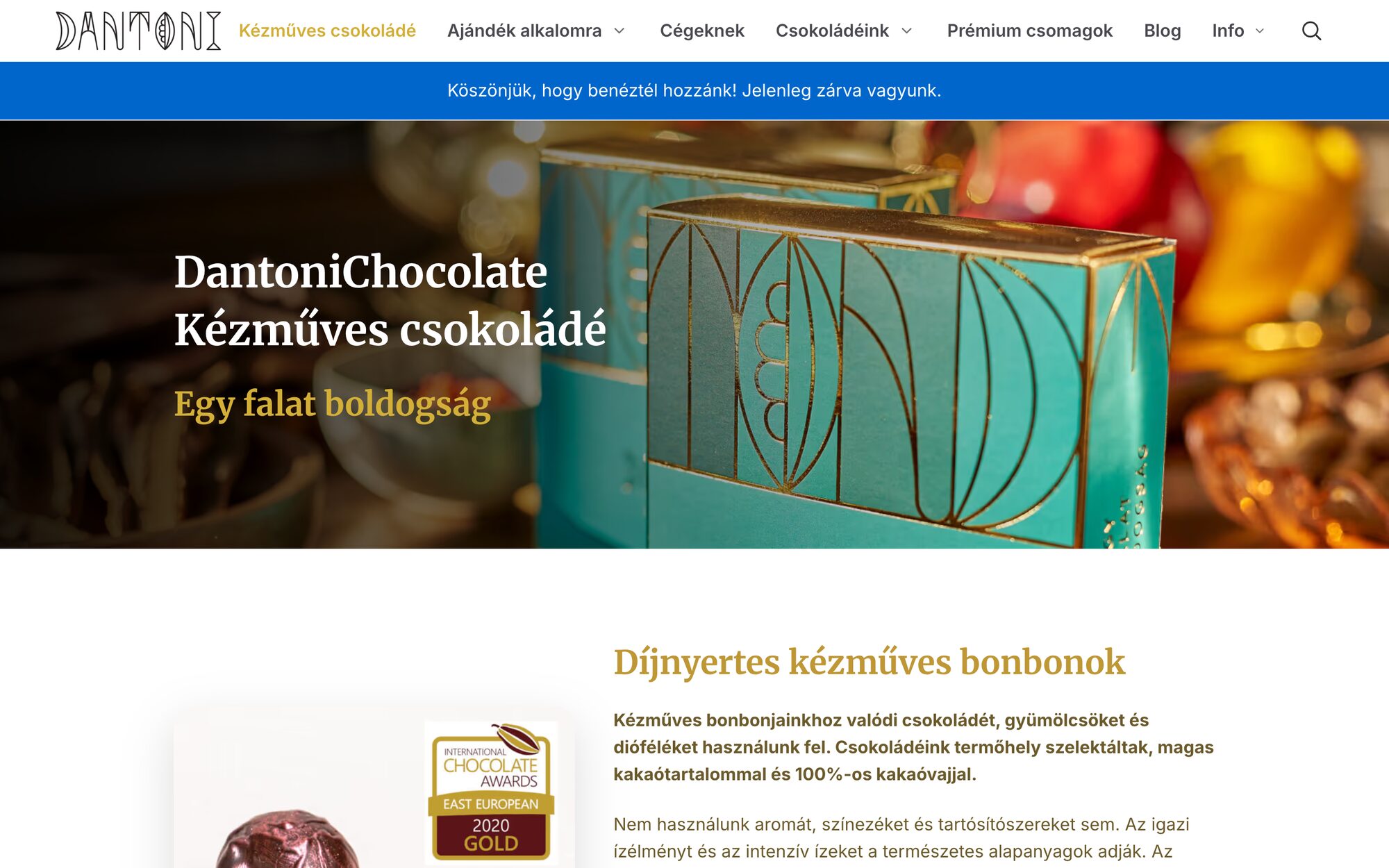 The Dantoni Chocolate home page